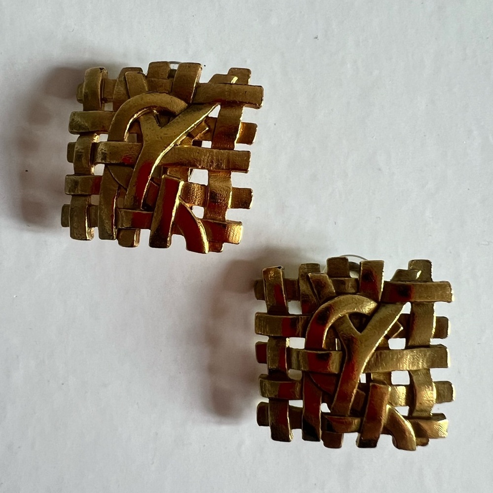 Vintage YSL Saint Laurent Woven Square Earrings - Picture 2 of 5